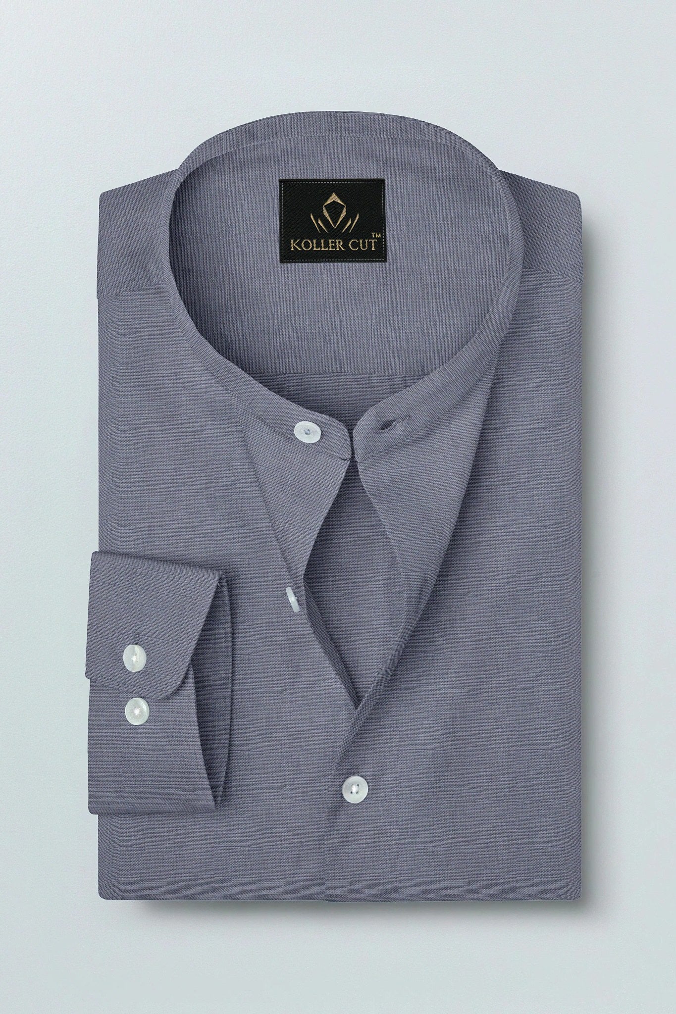 Iron Grey Mandarin Collar  Luxurious Linen Shirt