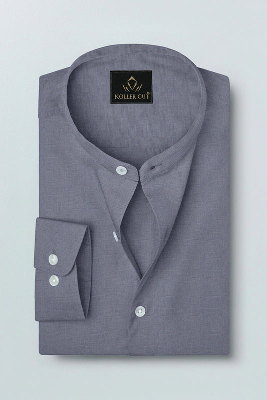 Iron Grey Mandarin Collar  Luxurious Linen Shirt