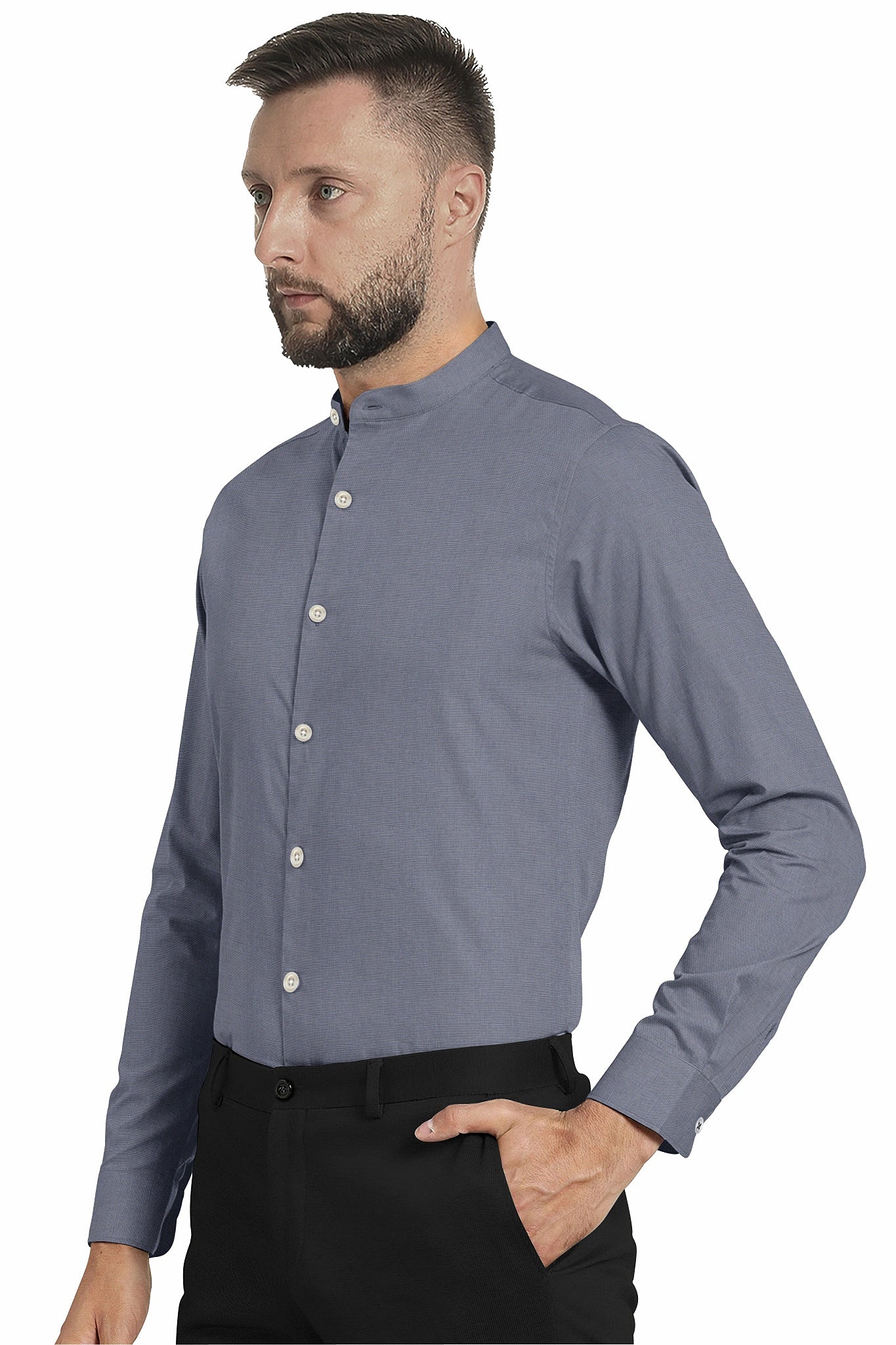 Iron Grey Mandarin Collar  Luxurious Linen Shirt