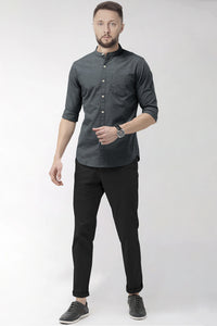 Iron Grey Mandarin Collar  Luxurious Linen Shirt