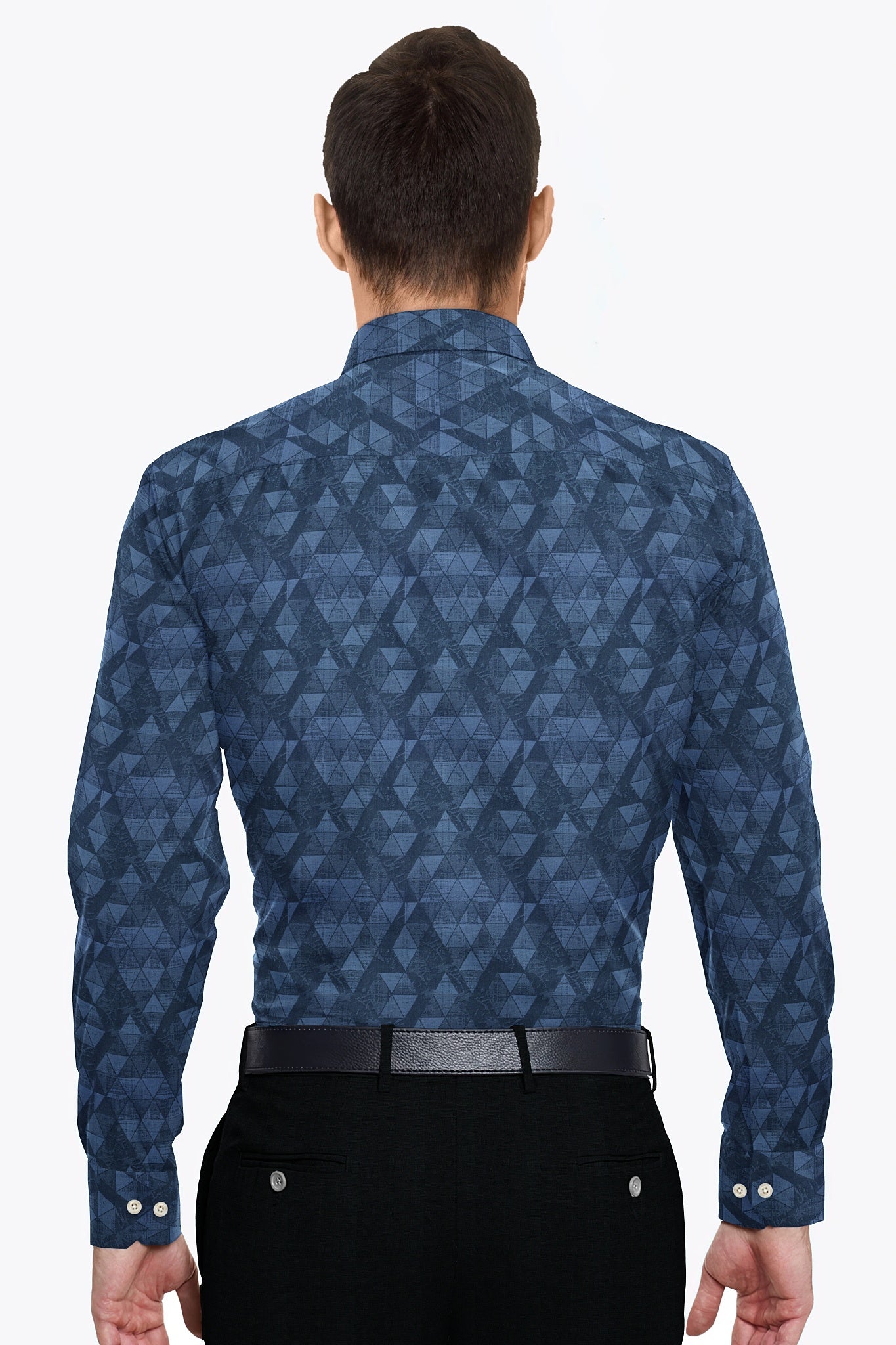 Glaucus Blue and Spruce Blue Jacquard Triangle Printed Egyptian Giza Cotton Shirt