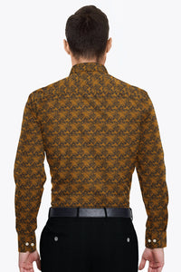 Saffron and Midnight Blue Jacquard Thorn Printed Two Toned Egyptian Giza Cotton Shirt