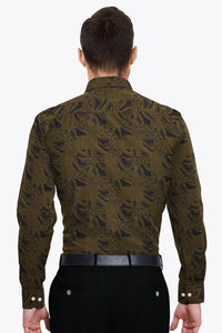 Carob Brown and Stratos Blue Jacquard Abstract Pattern Printed Two Toned Egyptian Giza Cotton Shirt