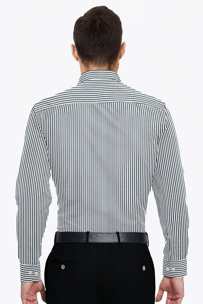 Charcoal Black and White Candy Stripes Cotton Shirt