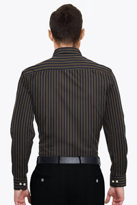 Carob Brown and Chocolate Brown Candy Stripes Men's Cotton Shirt