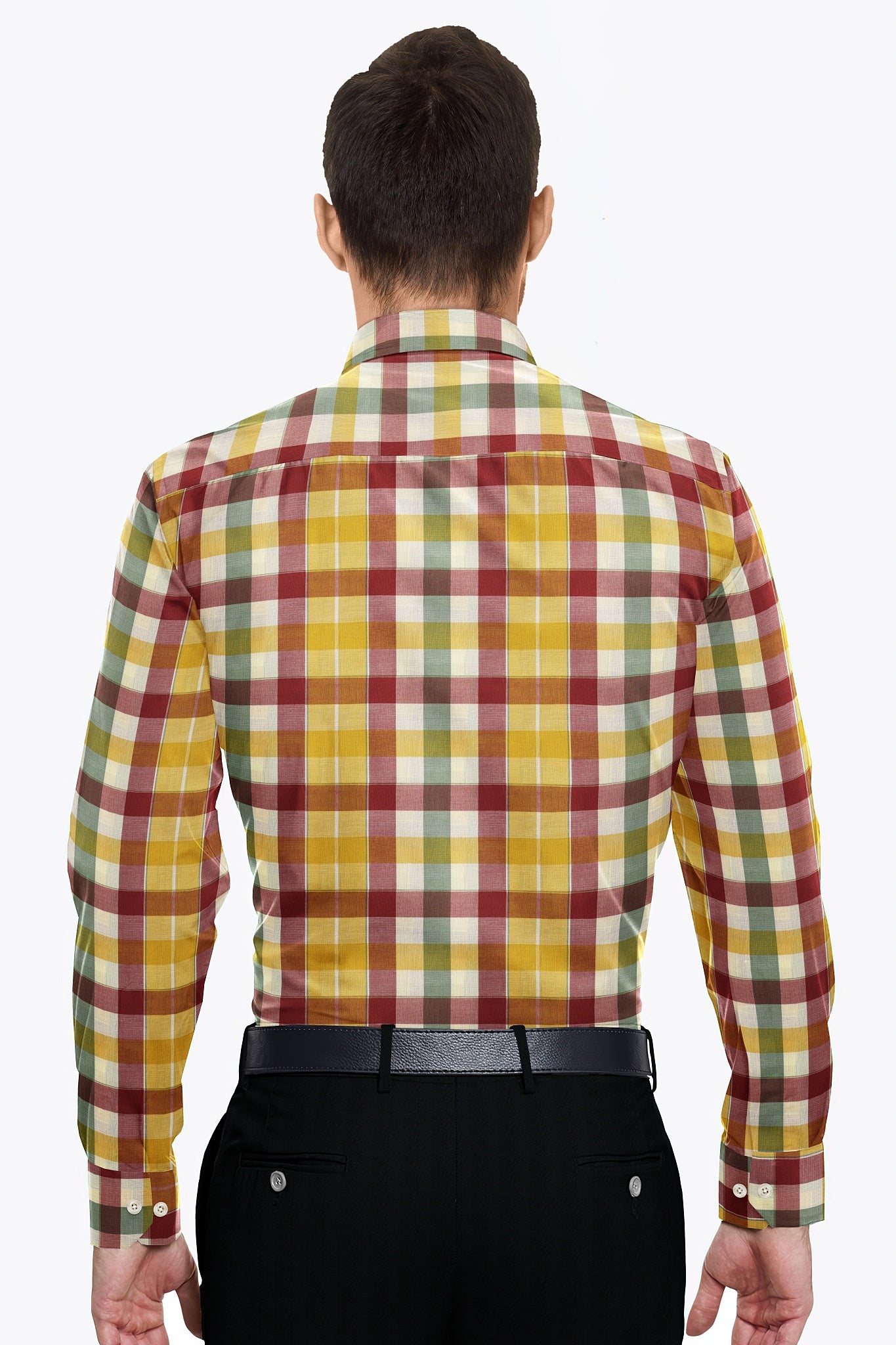 White with Brick Red and Amber Yellow Box Checks Cotton Shirt