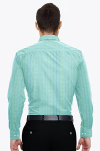 Turquoise Blue and White Multicolored Double Stripes Cotton Shirt