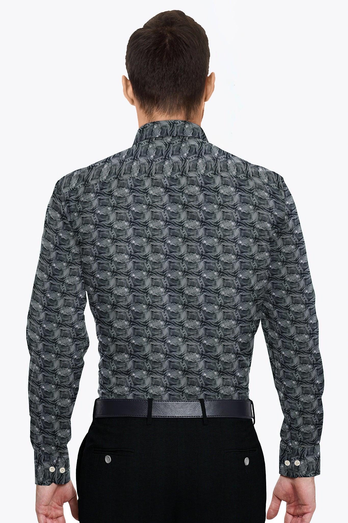 Black and Grey Abstract Pattern Printed Cavalry Twill Men's Cotton Shirt