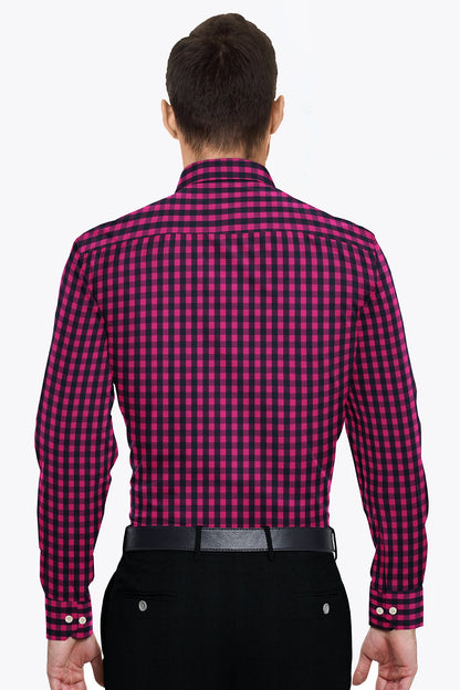 Crow Black and Jazz berry Pink Gingham Men's Cotton Shirt