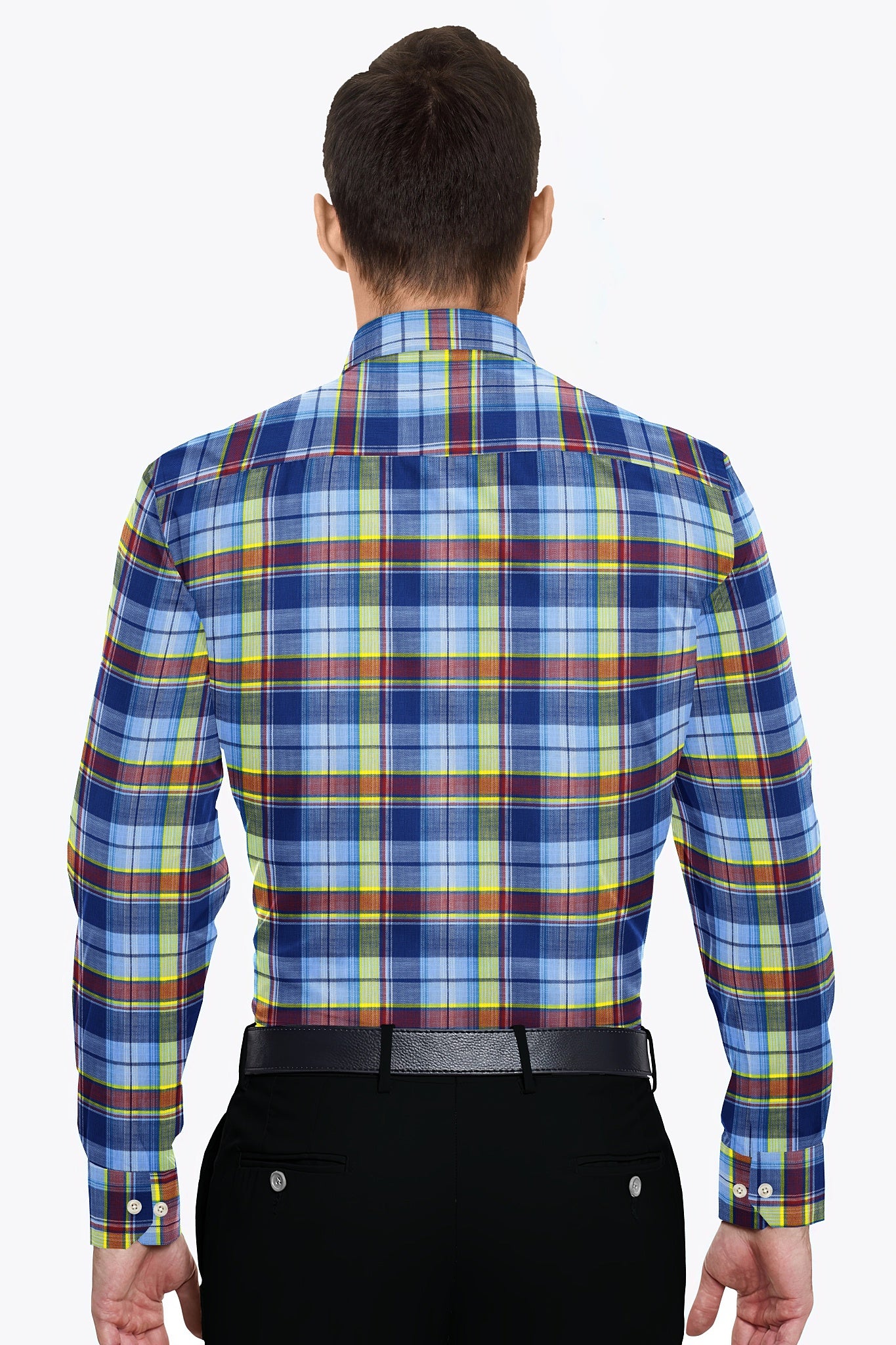 Tropical Blue with Maroon and Cadmium Yellow Checks Cotton Shirt