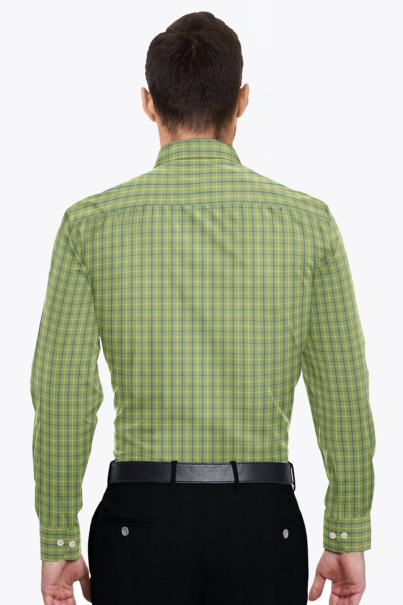 Gecko Green with Sickly Yellow and Prussian Blue Checks Linen Cotton Shirt