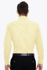 Lemon Yellow and White Double Stripes Cotton Shirt