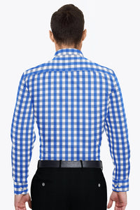 Cerulean Blue with Dazzled Blue and Glaucous Blue Gingham Cotton Shirt