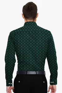 Jet Black and Castleton Green Two Toned Jacquard Square Printed Premium Cotton Shirt