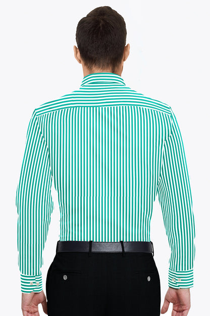 White and Seafoam Green Candy Stripes Cotton Shirt Best Stripes Shirt in India