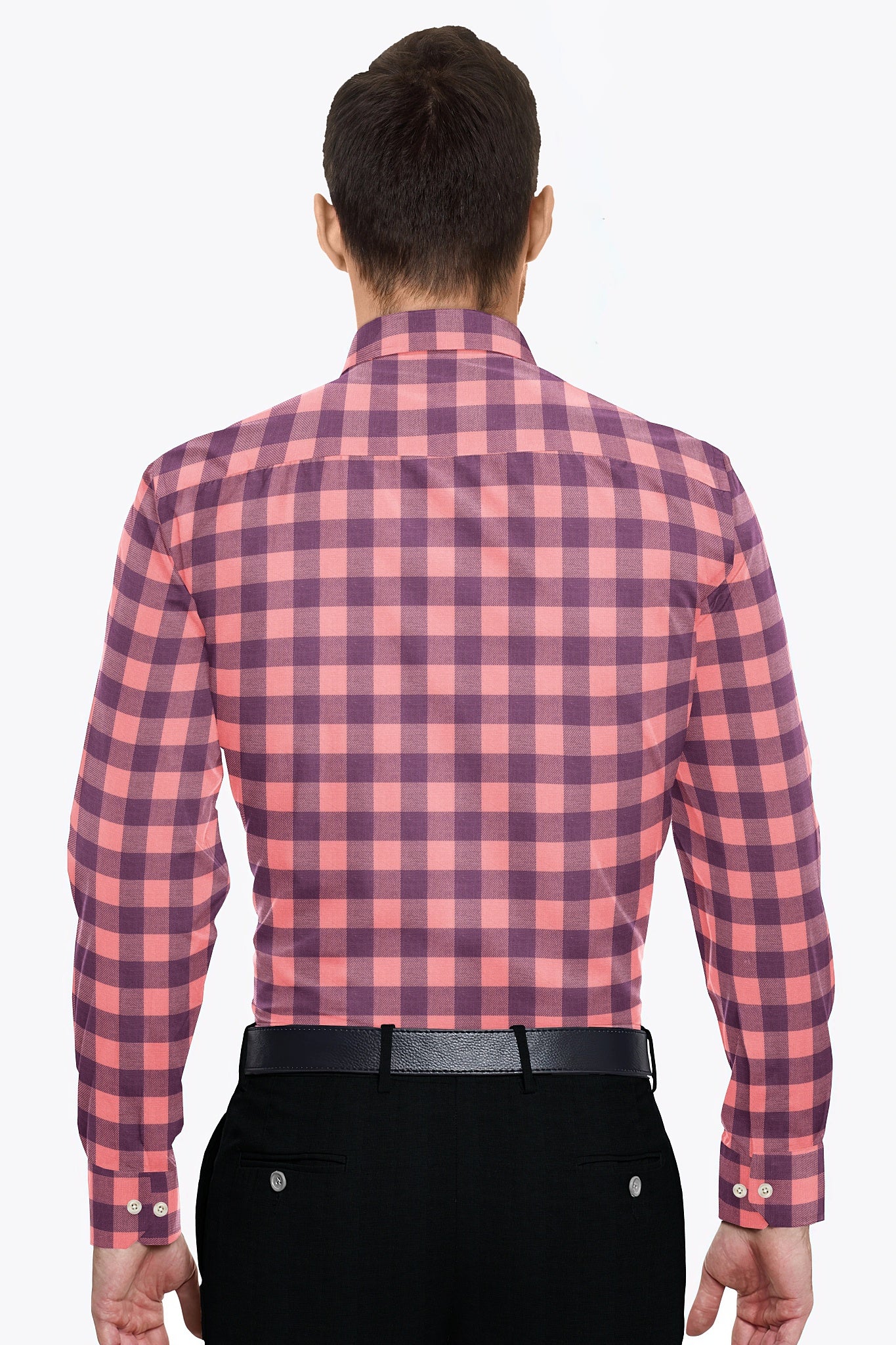 Salmon Pink and Wine Purple Checks Cotton Flannel Shirt