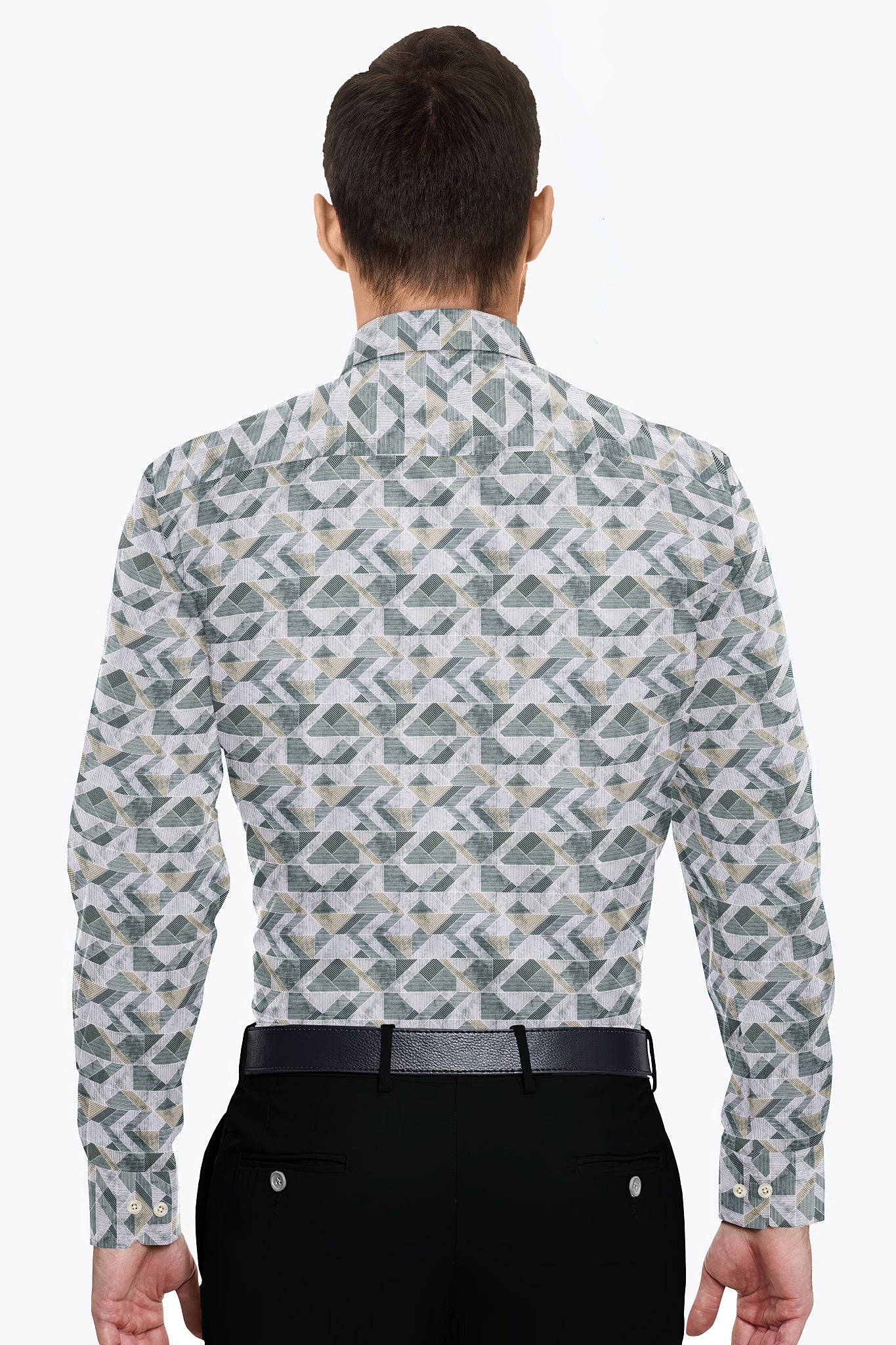 White with Opal Gray and Black Abstract Pattern Printed Egyptian Giza Cotton Shirt-  Plus size Shirt in India