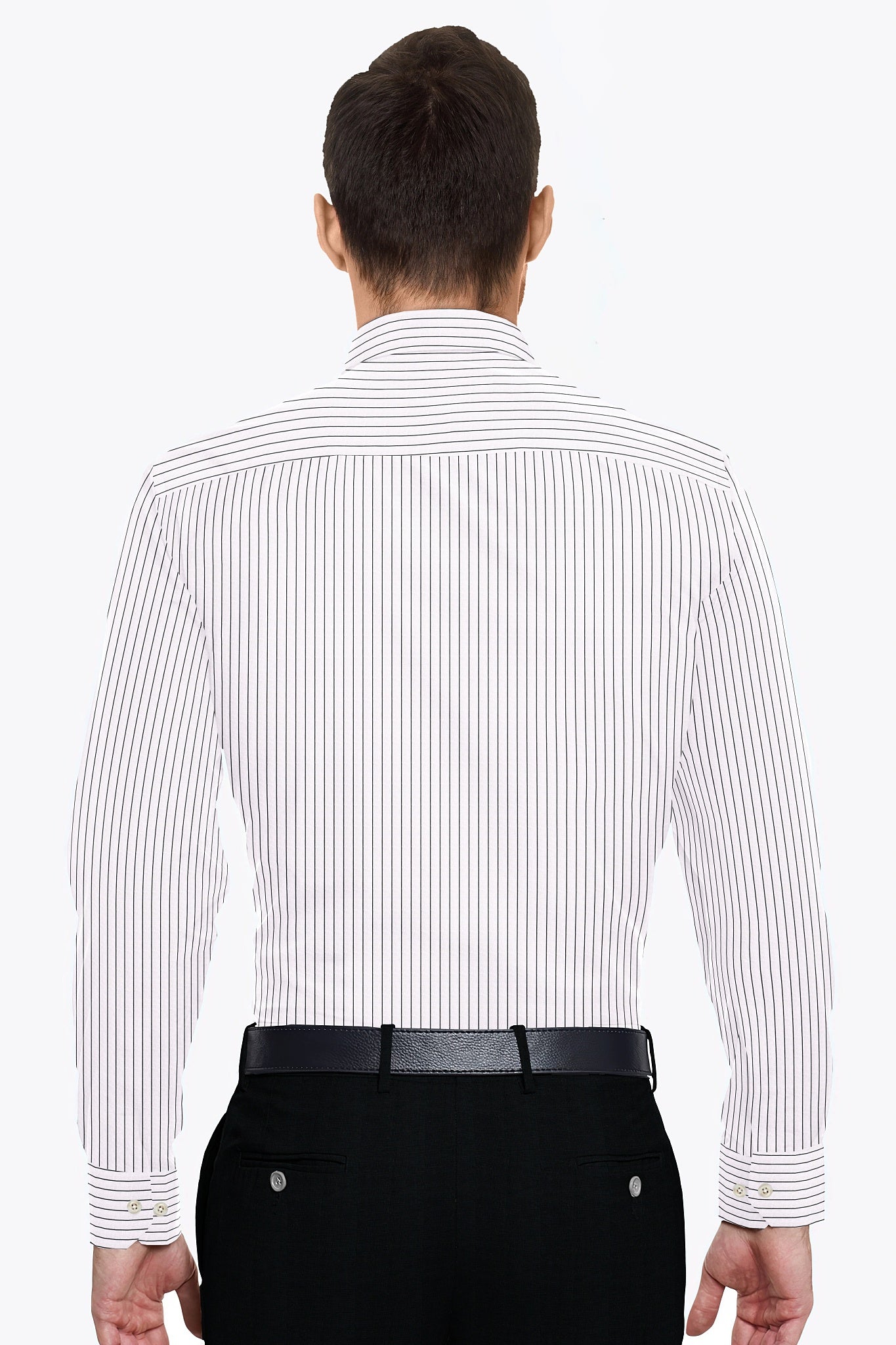 Jet Black and White Pinstripes Cotton Shirt