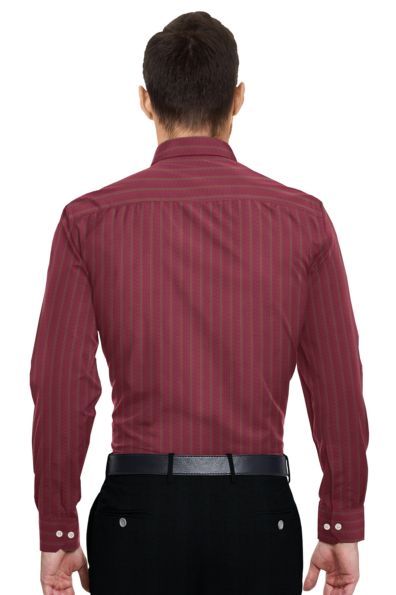 Cranberry Red with Umber Brown and Banana Yellow Jacquard Stripes Egyptian Giza Cotton Shirt