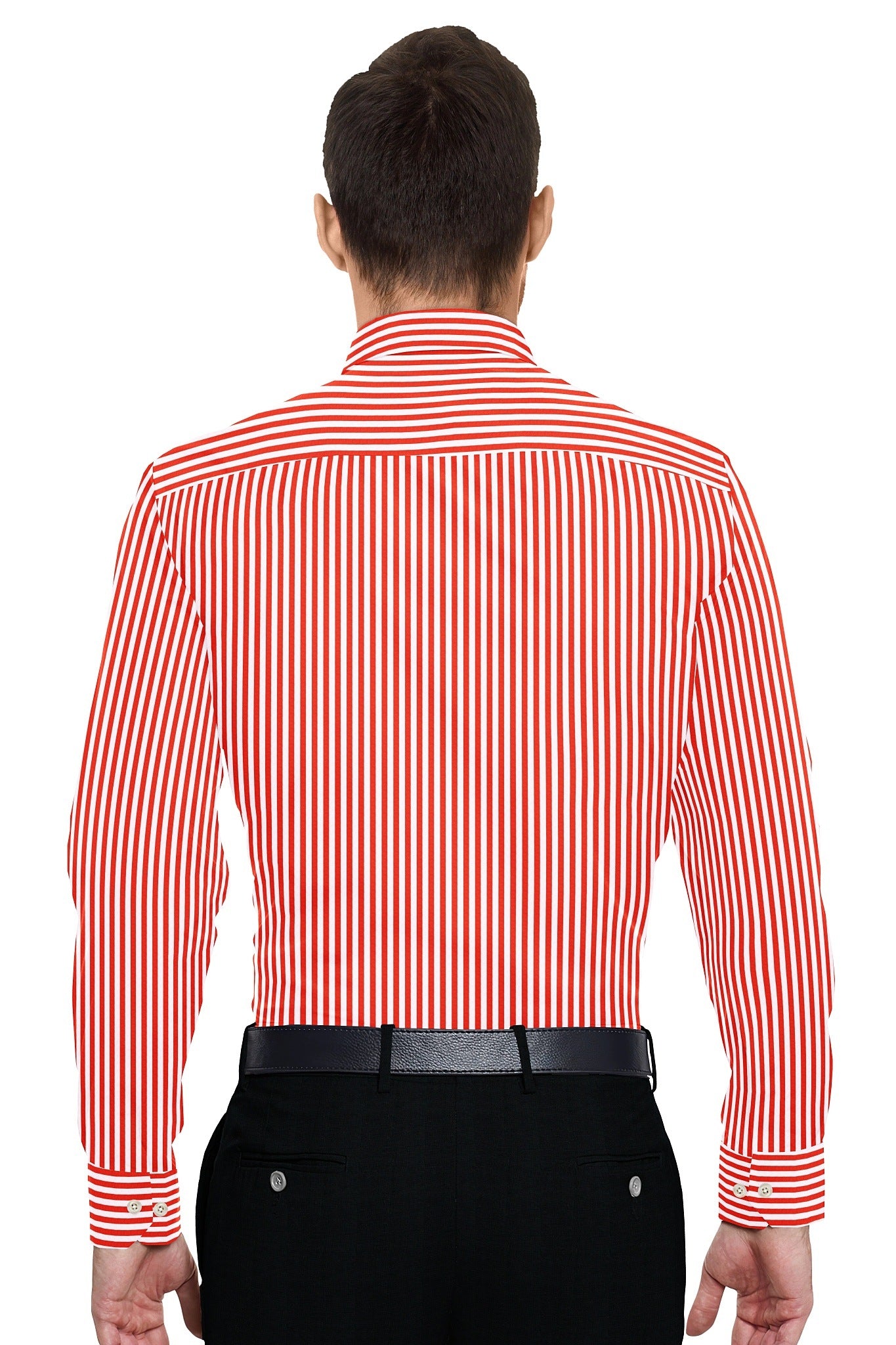 White and Crimson Red Candy Stripes Cotton Shirt