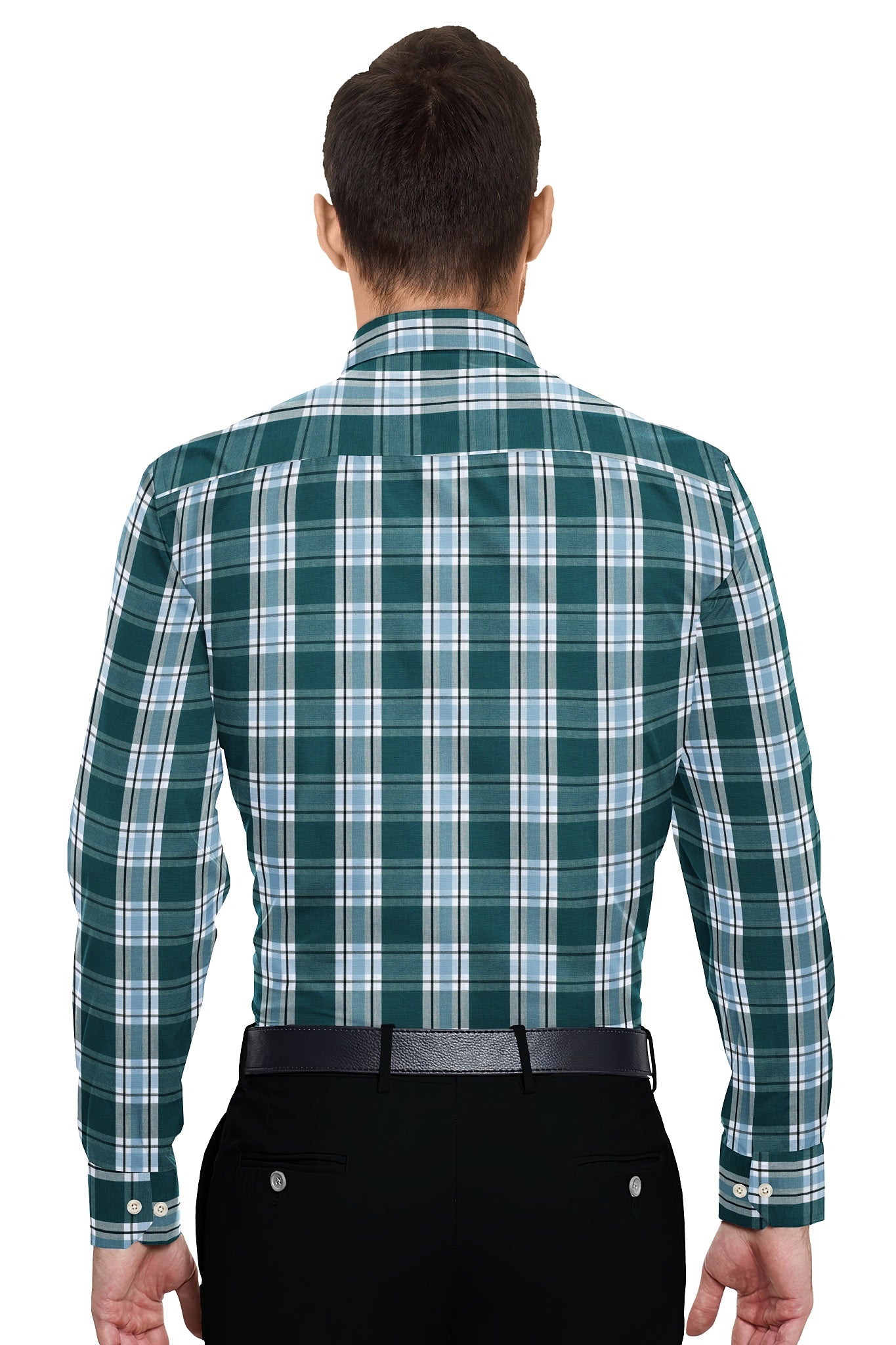 Kollercut-White with  Agate Green and Omphalodes Blue Checks Cotton Shirt