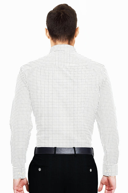 Milk White and Black Checks Cotton Shirt