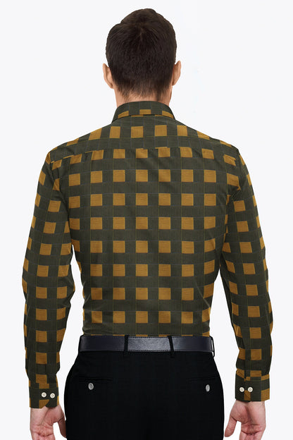 Umber Brown with Golden Brown and Citron Yellow Checks Premium Egyptian Giza Cotton Shirt