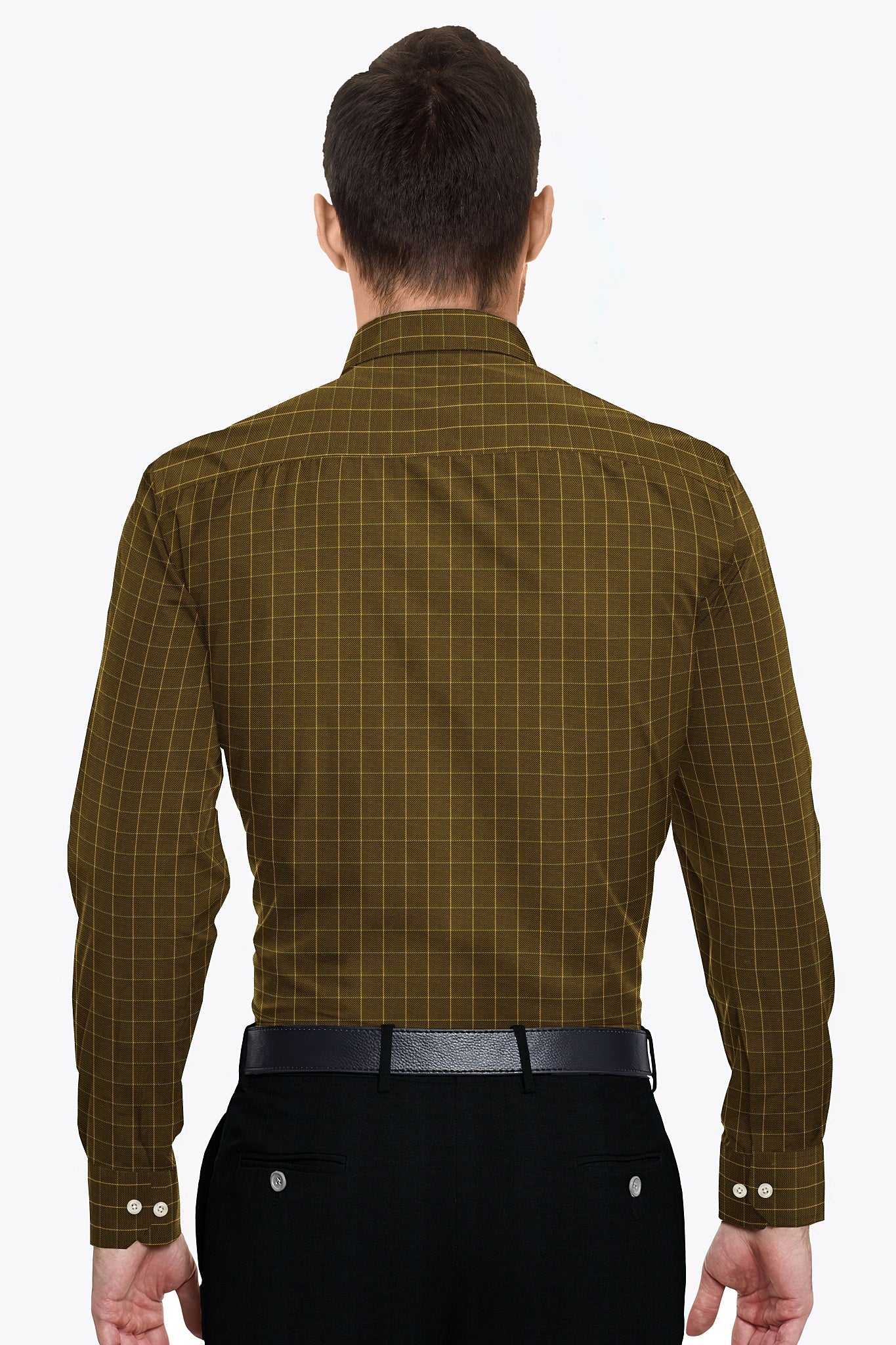 Golden Brown with Elfin Yellow and Estate Blue Jacquard Checks Cotton Shirt