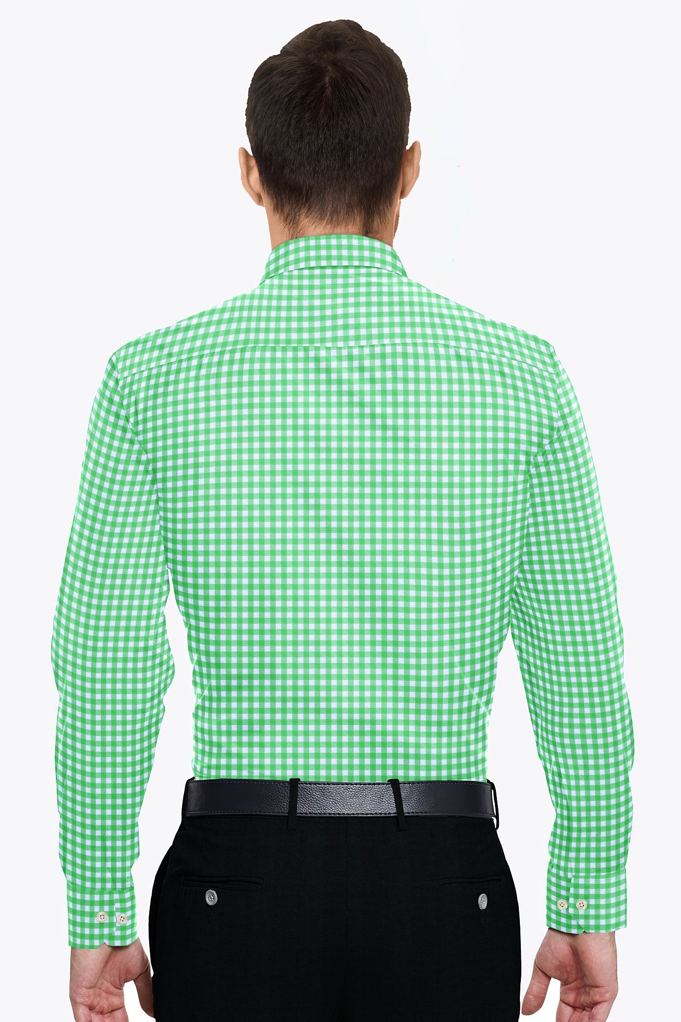 White with Lime Green Gingham Checks Cotton Shirt