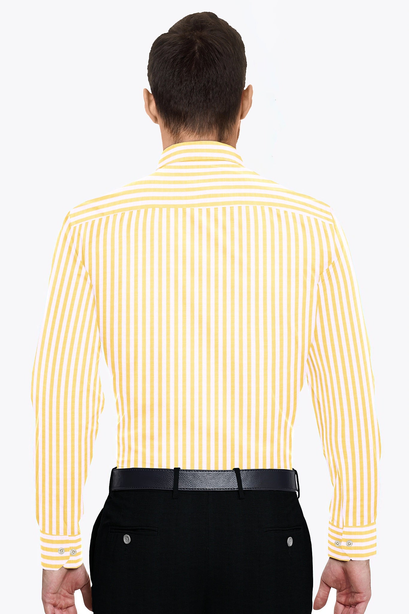 White and Canary Yellow Candy Stripes Cotton Linen Shirt- Plus size shirt in India