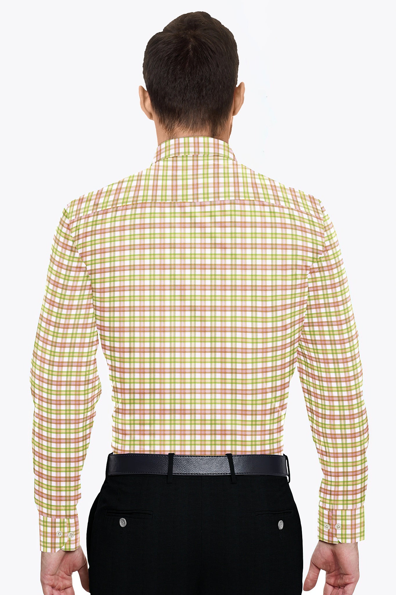 White with Foliage Green and Camellia Red Checks Cotton Shirt