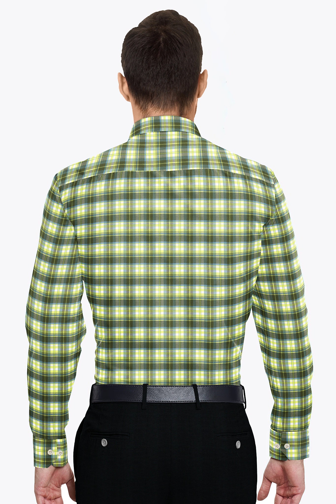 White with Limeade Yellow and Olive Green Checks Cotton Shirt
