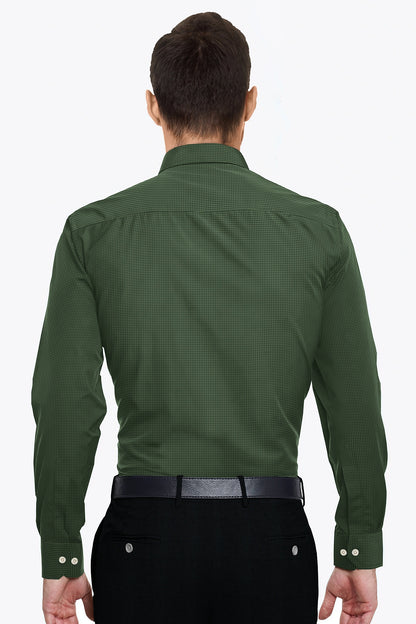 Kale Green and Pesto Green Hounds Tooth Jacquard Print Egyptian Giza Cotton Shirt