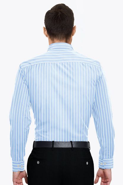 Blizzard Blue and White Wide Pinstripes Cotton Shirt
