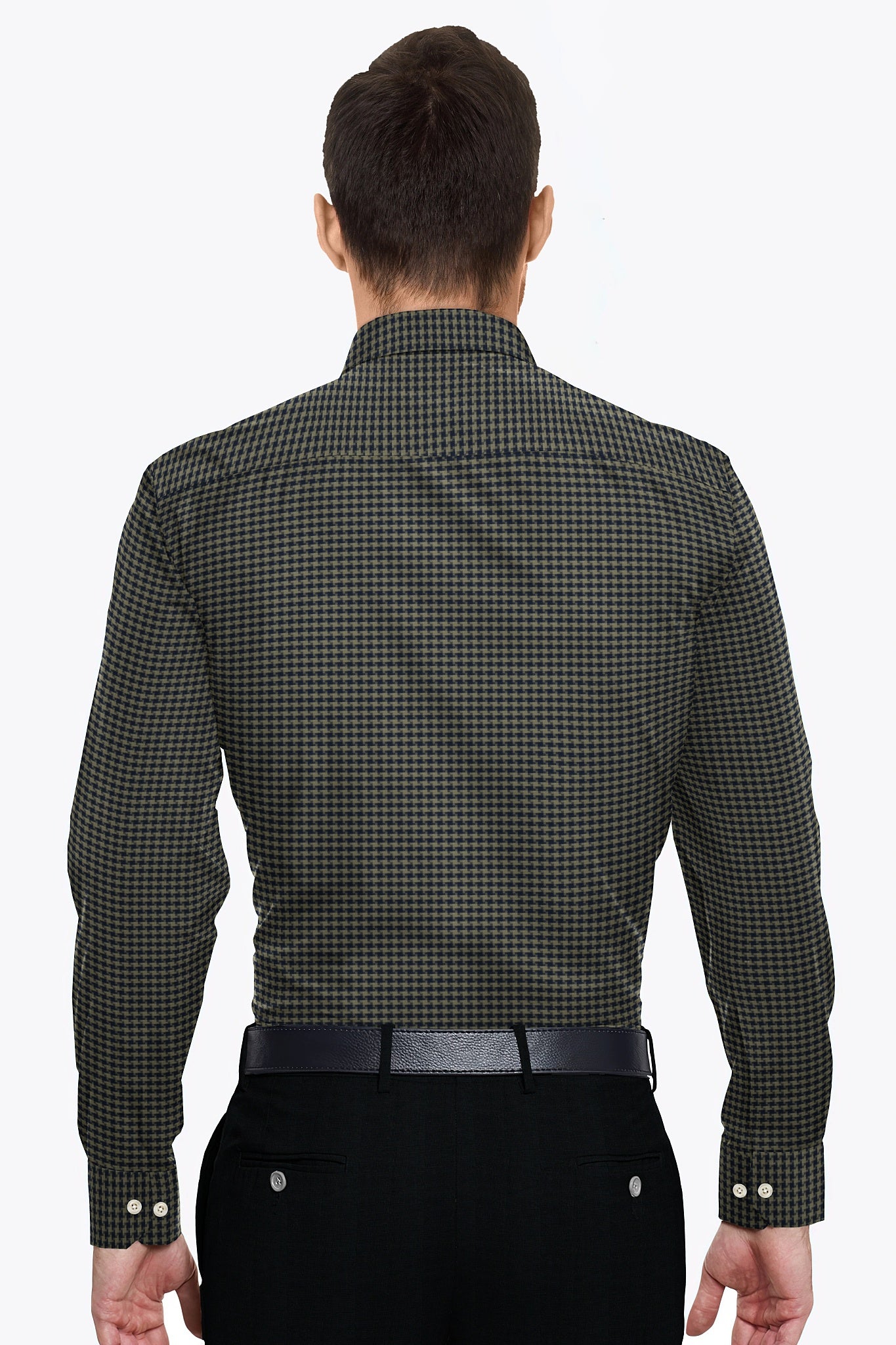 Estate Blue and Burnished Gold Jacquard Checks Egyptian Giza Cotton Shirt