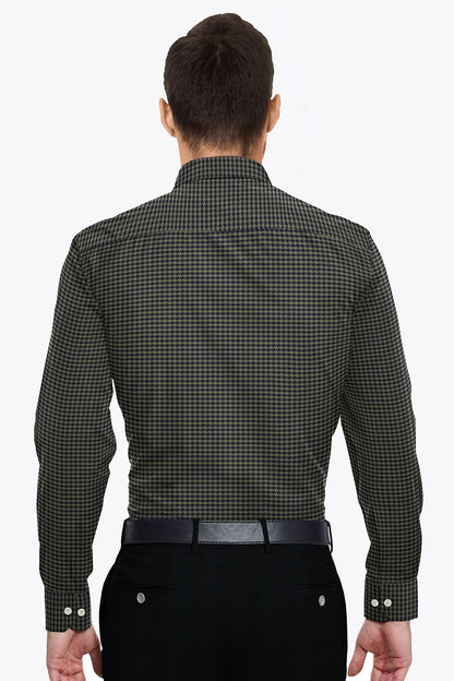 Estate Blue and Burnished Gold Jacquard Checks Egyptian Giza Cotton Shirt