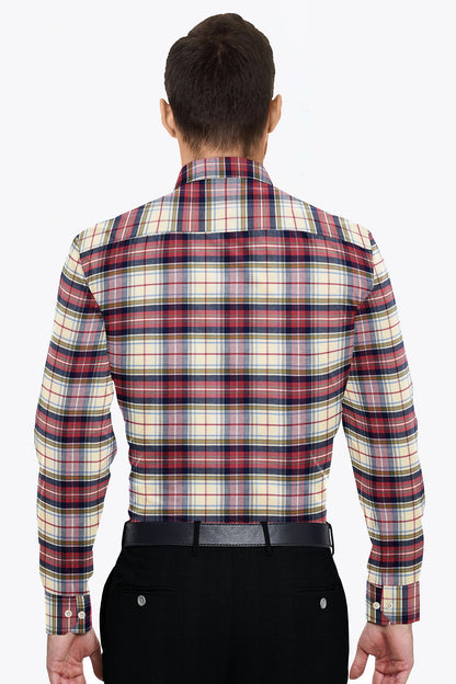 Cream with Cherry Red and Midnight Blue Checks Cotton Shirt