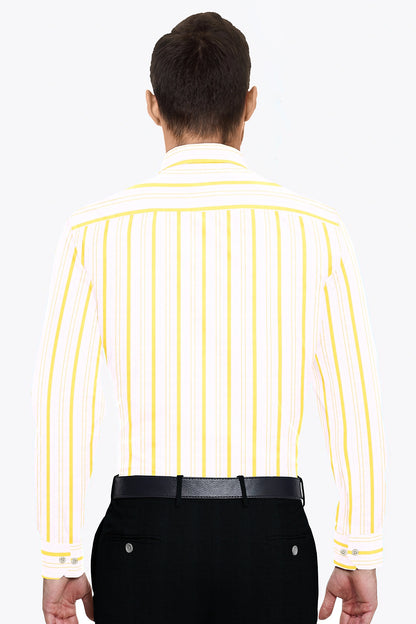 White and Dandelion Yellow Stripes Cotton Linen Shirt Plus size Cotton Linen Shirt in India