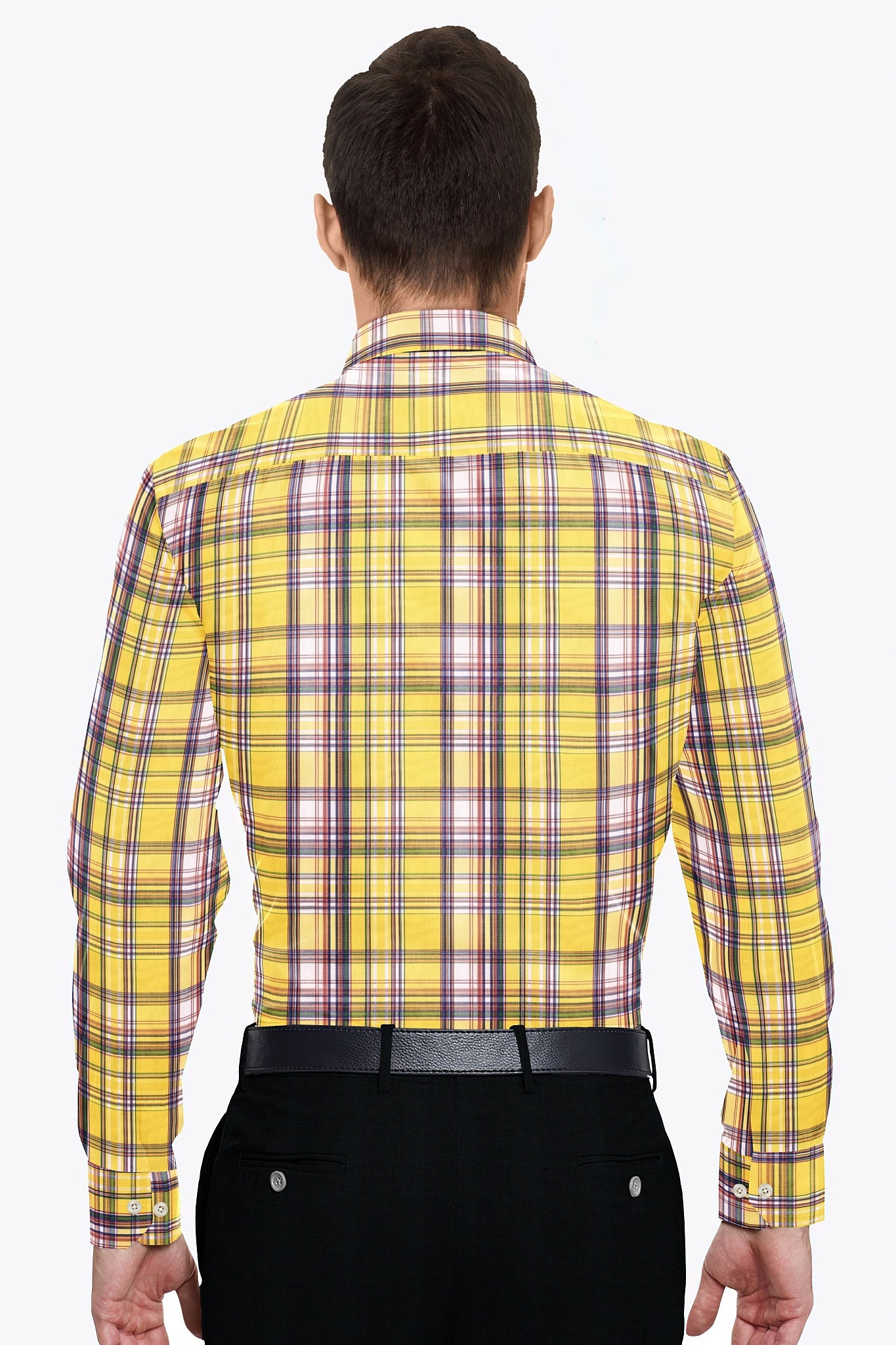 Celandine Yellow with Galaxy Blue and Pear Red Multicolored Checks Cotton Shirt