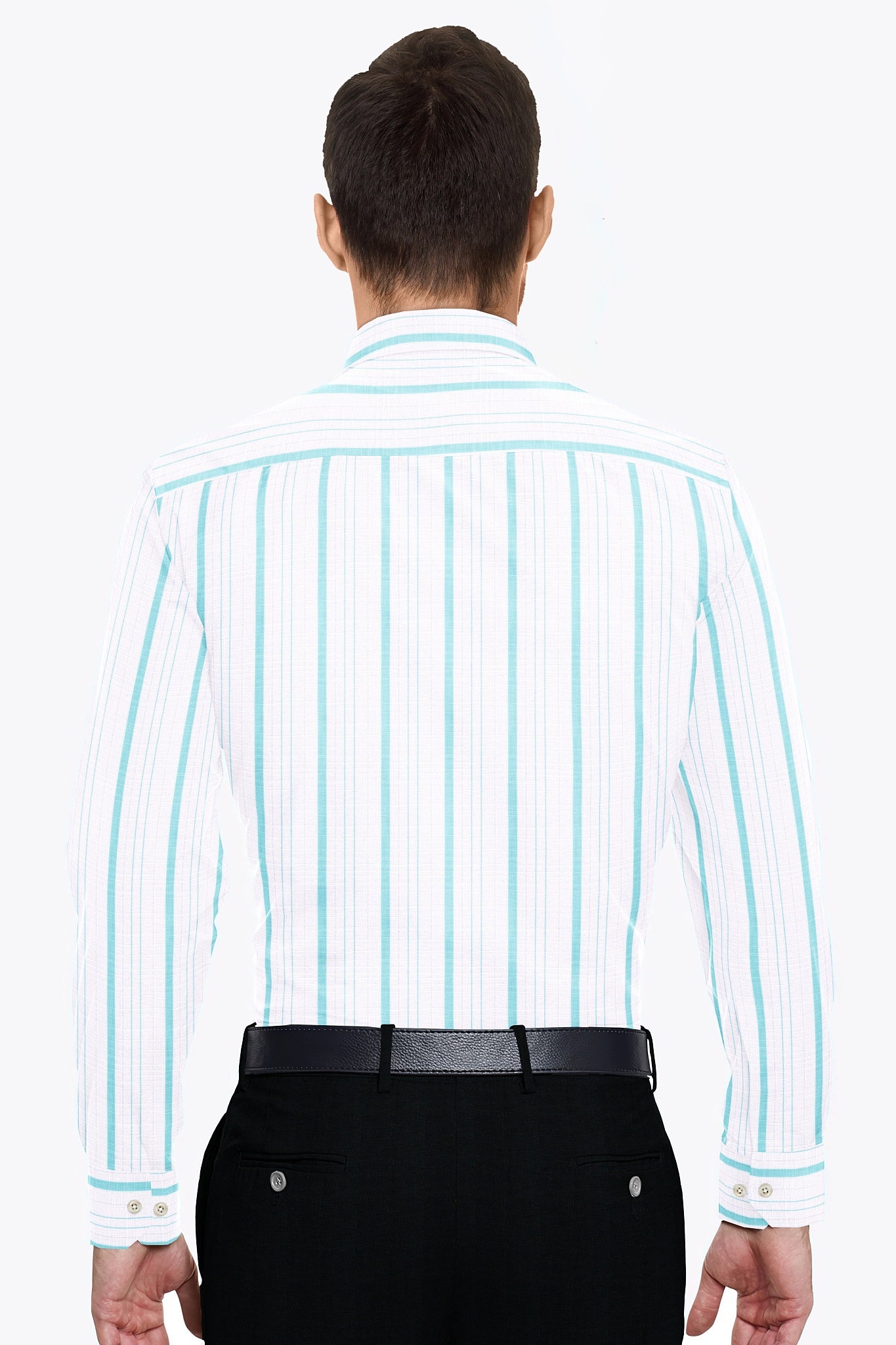 White and Turquoise Blue Stripes Cotton Linen Shirt