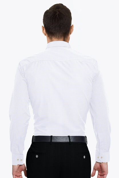 White with Ice Blue Jacquard Gingham Checks Premium Cotton Shirt