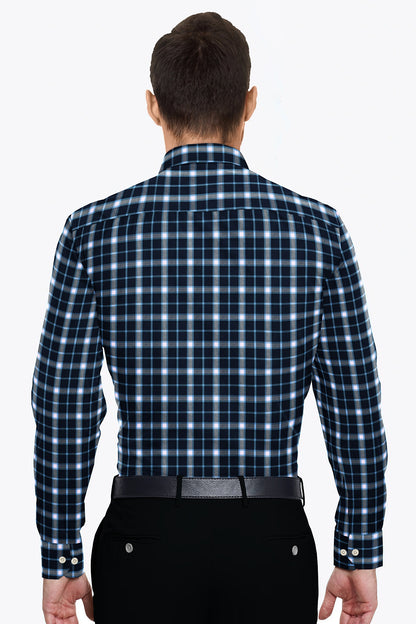 Estate Blue with Daphne Blue and White Checks Cotton Shirt
