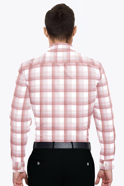 White and Tropical Peach Checks Cotton Shirt