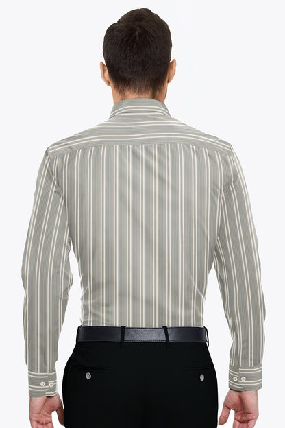 Elm Green with Dolphin Gray and Pristine Cream Stripes Premium Cotton Shirt