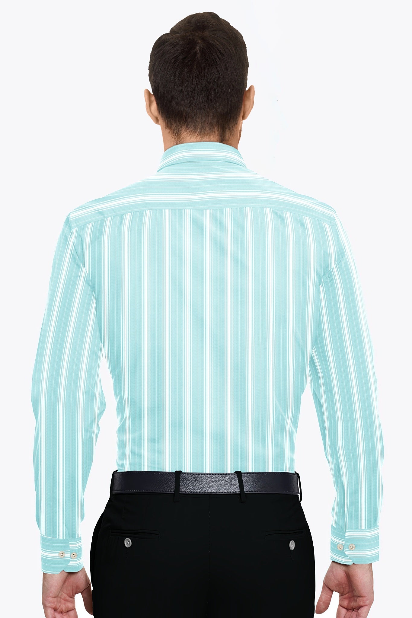 Turquoise Blue and White Stripes Cotton Shirt