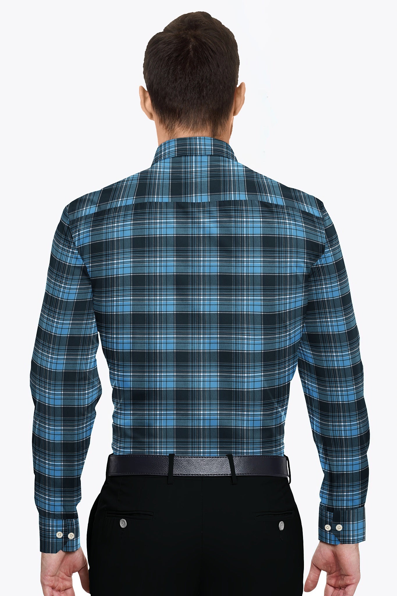 Opal Blue and Dresden Blue and White Checks Cotton Shirt