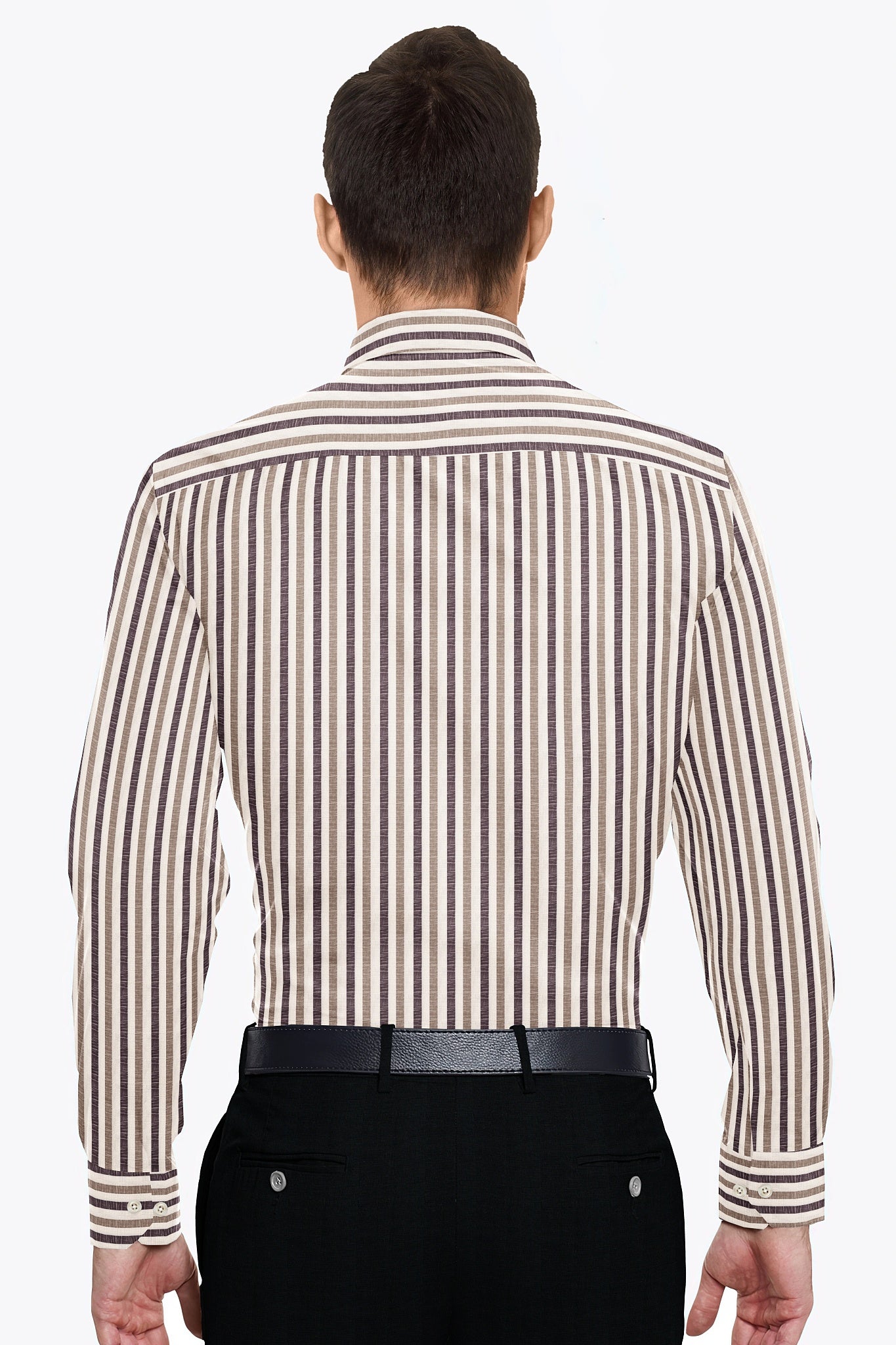 Beige with Wine and Antler Brown Multitrack Stripes Cotton Linen Shirt