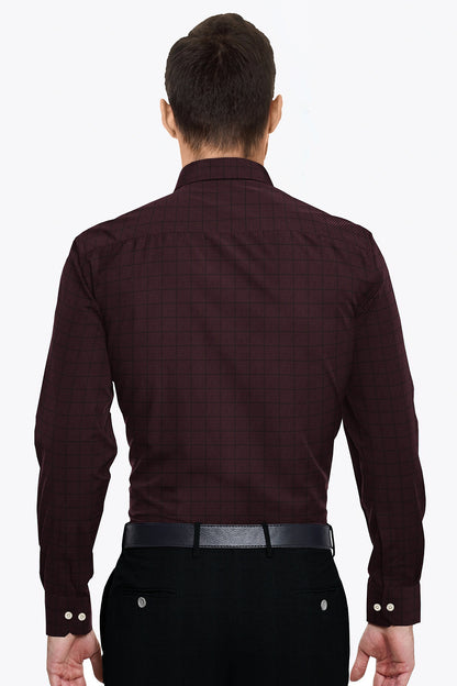 Amaranth Red And Black Windowpane Checks Cotton Premium Egyptian Giza Cotton Shirt