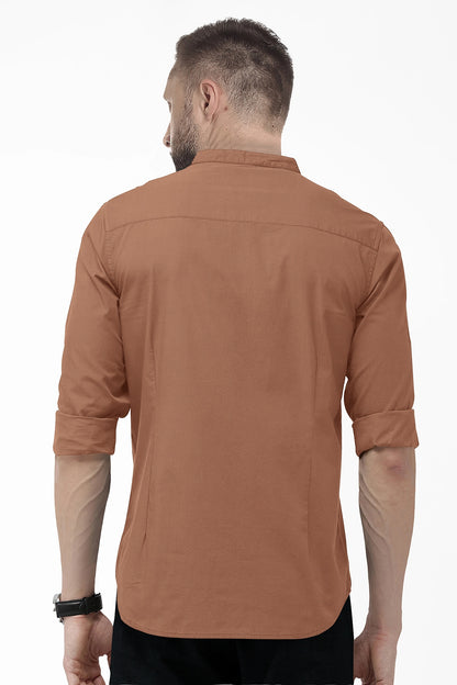 Caramel Brown Mandarin Collar Premium Oxford Cotton Shirt