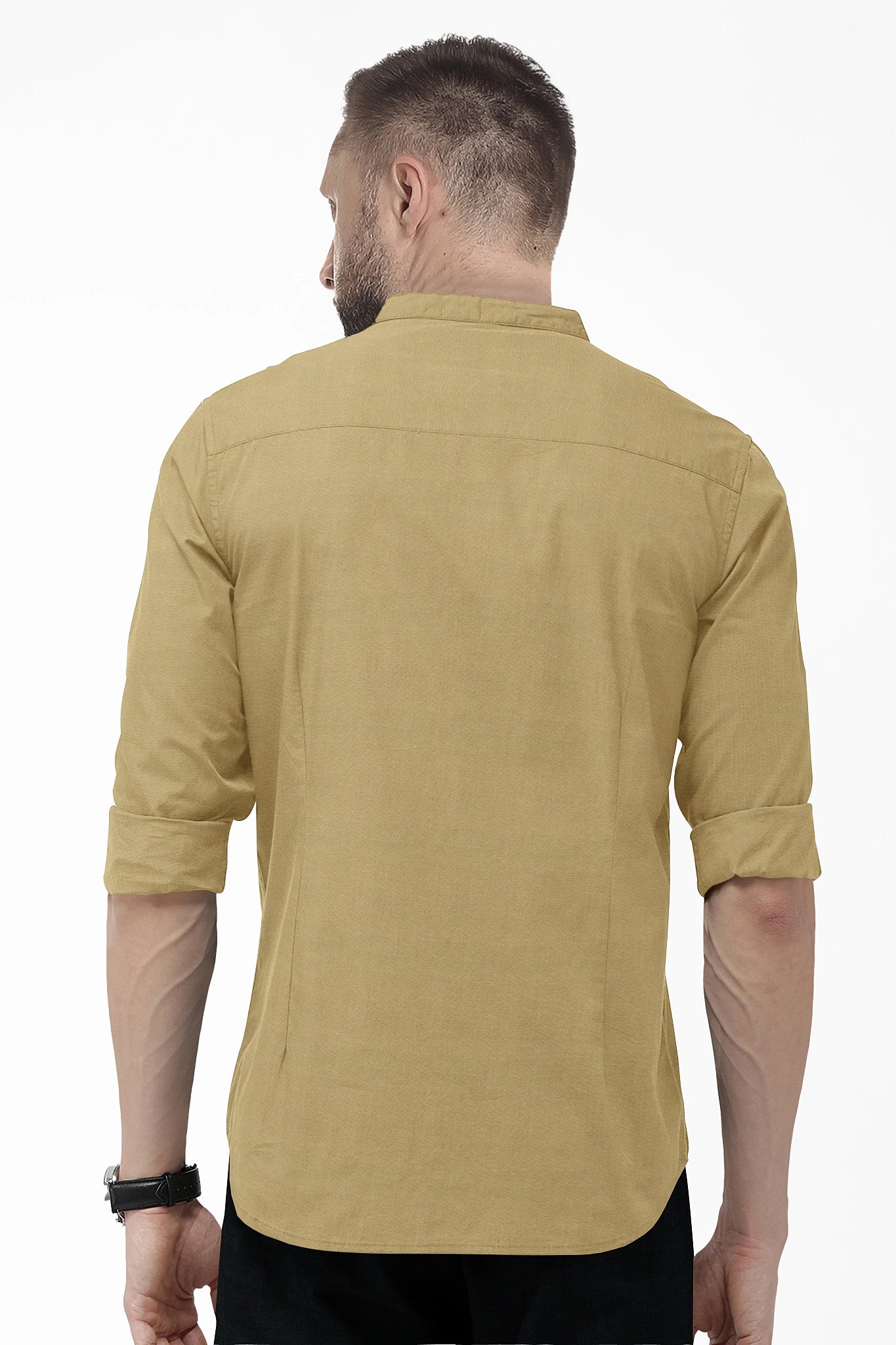 Dark Khaki Mandarin Collar Premium Oxford Cotton Shirt